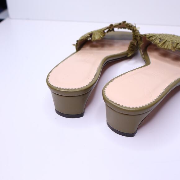 J. CREW Lina Kitten-Heel Slip On Sandals Green Woven Raffia Fringe Women's 6 - Picture 4 of 9